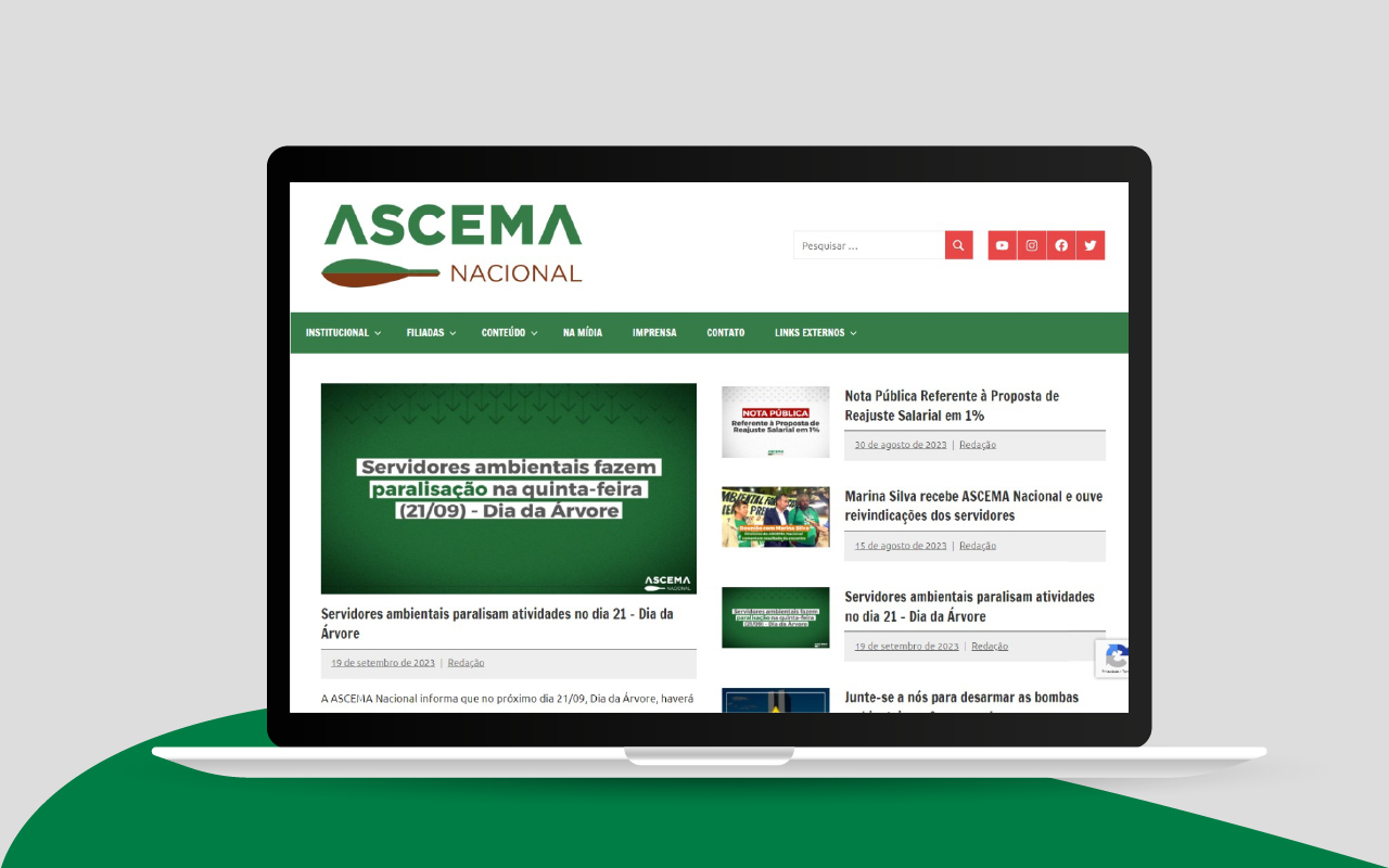 Mockup da home do site Ascema